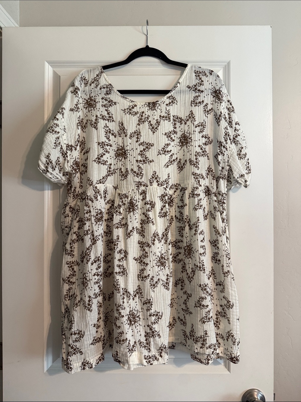 Free People Cream Tunic Top with Brown Floral Print